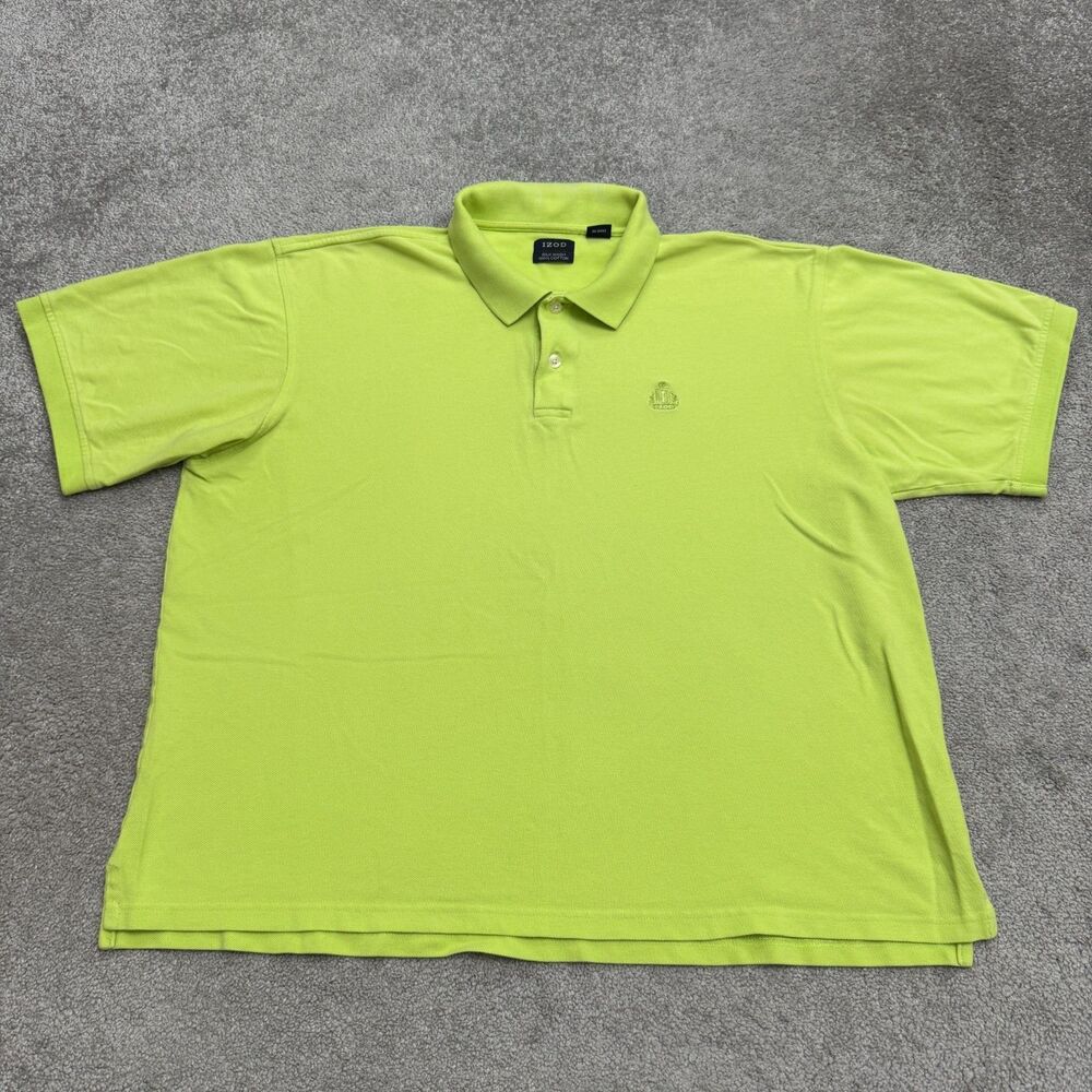 IZOD Pique Short Sleeve Embroidered Crest Polo Shirt Mens 2XL Green Cotton Top